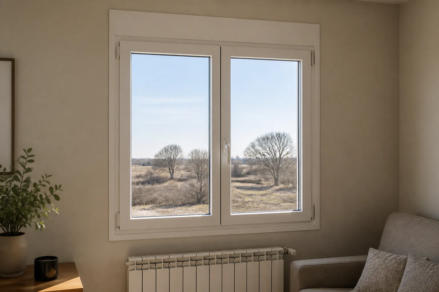 Ventana oscilobatiente de PVC en un salón de Zaragoza